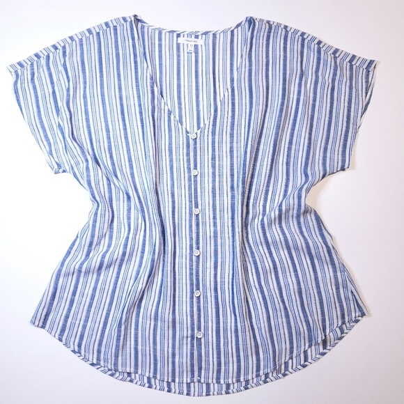 Maurices > Button-down V-neck Striped Top - Picture 2 of 8